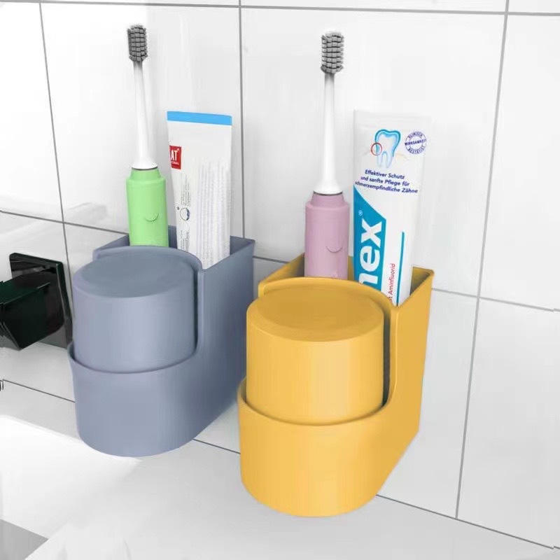 wall-mounted toothbrush holder punch-free bathroom storage storage rack gargle cup toothpaste holder storage box rs-7589