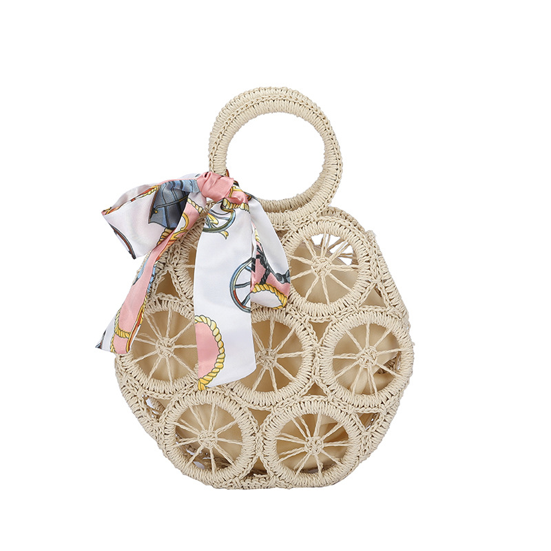 2021 Summer New Circle Wheel Woven Bag European and American Fashion Hollowed-out Wrist Bag Woven Three-Dimensional Straw Bag Women