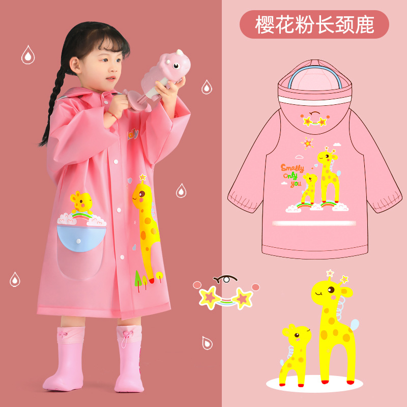 Smally Children's Raincoat Boys and Girls Primary School Students Kid Baby Poncho Kindergarten Dinosaur Set Reflective Rain Gear