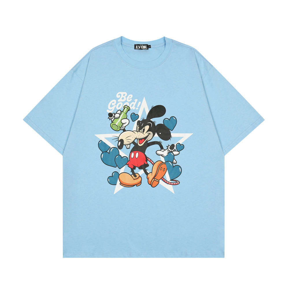 卡通动画米老鼠短袖t恤男夏季国潮宽松新款休闲圆领半袖体恤上衣