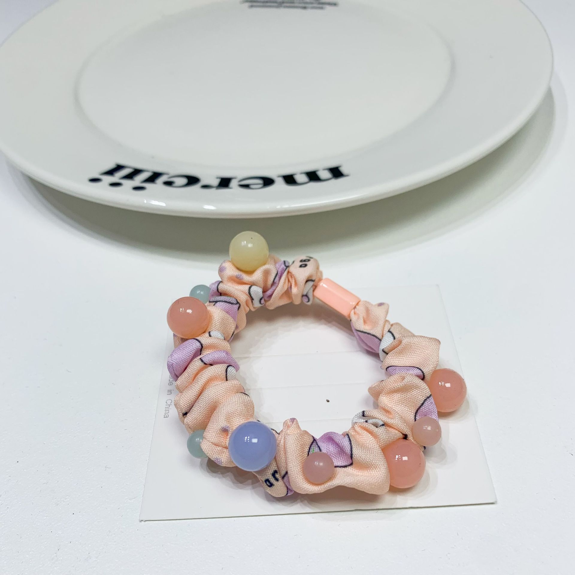 Candy Color Beaded Small Intestine Hair Ring Ins Fresh Hair Rope Japanese and Korean Girl Hair Elastic Band Intestine Ring Female