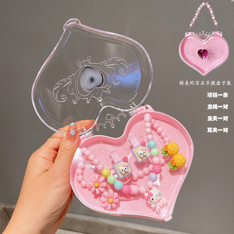 New Children's Jewelry Suit Cartoon Cute Fruit Pendant Bracelet Suit Birthday Gift Box in Stock Wholesale