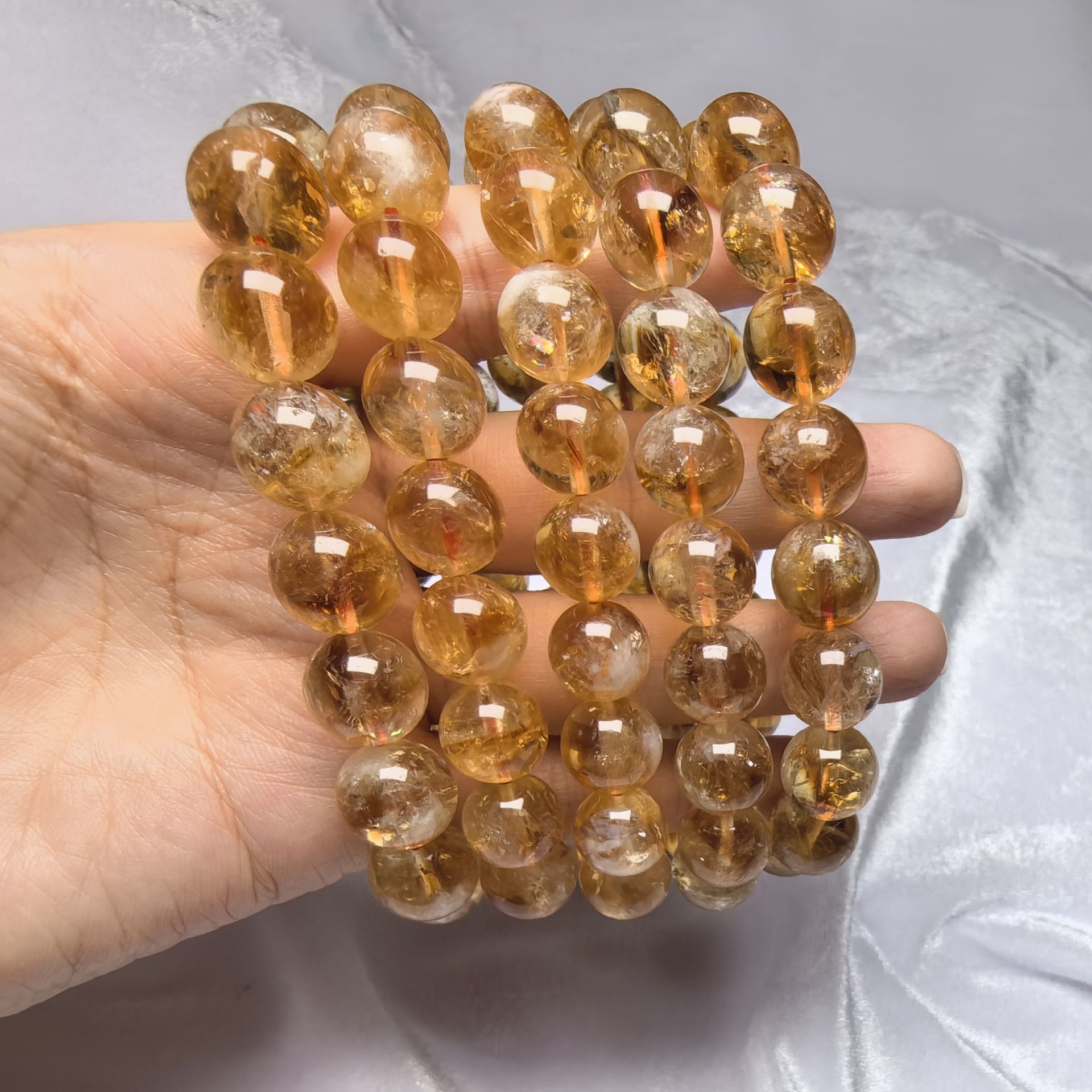 天然黄水晶手链金橘黄晶暴力黄清透手串男士女款手珠饰品礼物