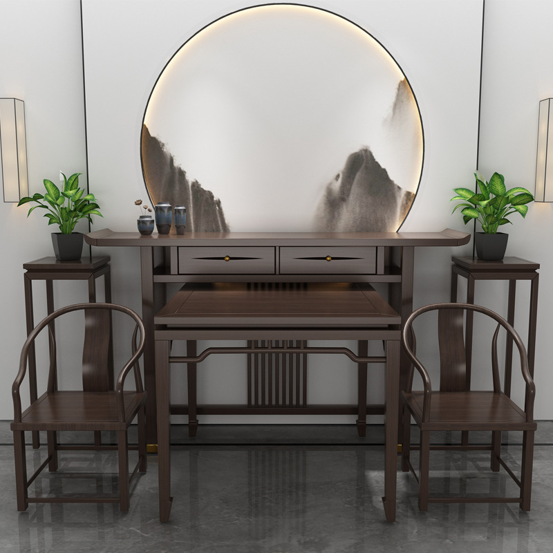 中堂六件套新中式实木神台供桌农村中堂四件套供桌条案八仙桌