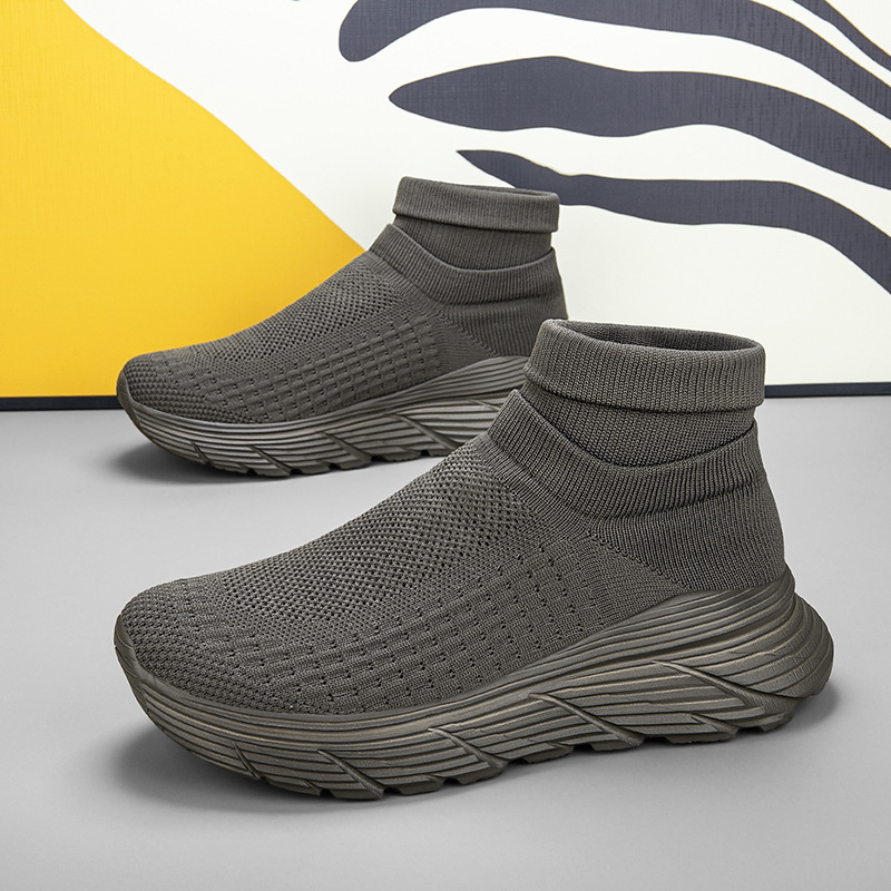 鞋子男鞋夏季透气男士一脚蹬袜子鞋高帮飞织网面休闲运动旅游潮鞋