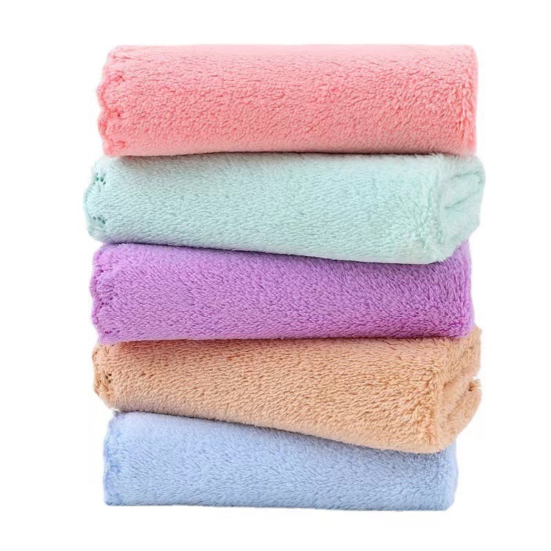 20-Piece Coral Fleece Square Towel Kitchen Dishwashing Cloth Soft Absorbent Small Handkerchief Plain Hand Cleaning Gift Small Tower