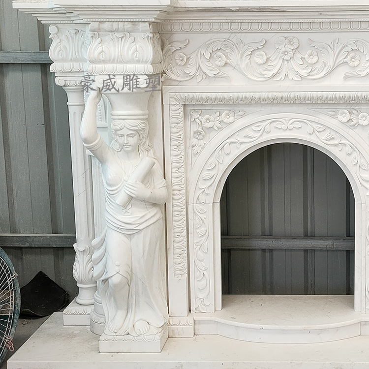 大理石雕刻欧式西方人物壁炉石雕汉白玉浮雕装饰现货石材壁炉架