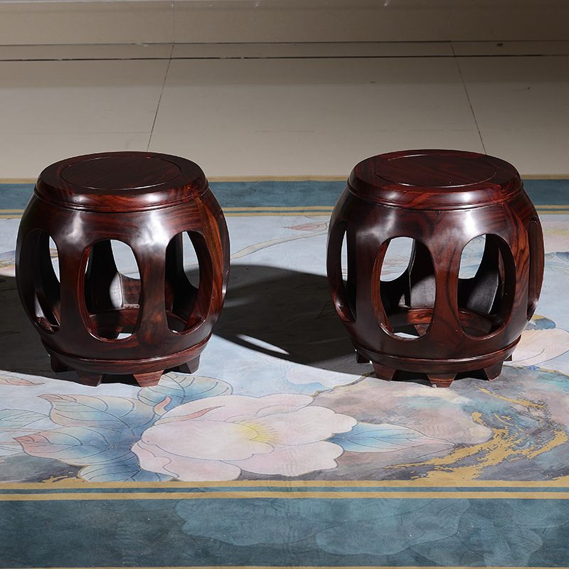 红木鼓凳圆凳中式实木非洲酸枝木小圆凳换鞋凳古筝凳印尼黑酸枝