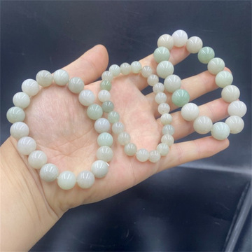 内蒙佘太翠手链玉石单圈手链绿白佘太翠圆珠手链手串玉器饰品批发