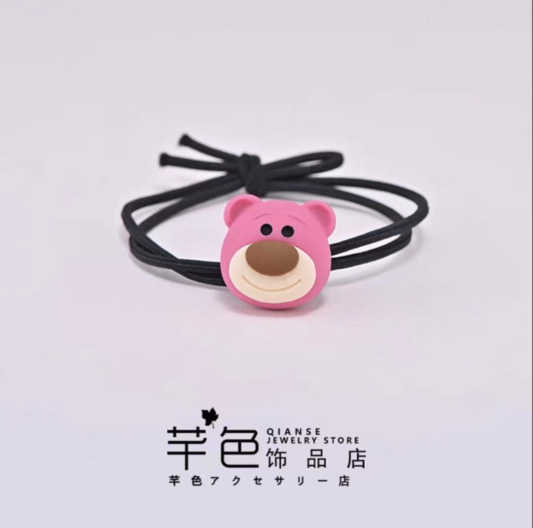 Japan and South Korea Cute Strawberry Bear Headband Female Student Sweet Hair Band Tie Hair High Elastic Rubber Band Cartoon Hair Rope Wholesale