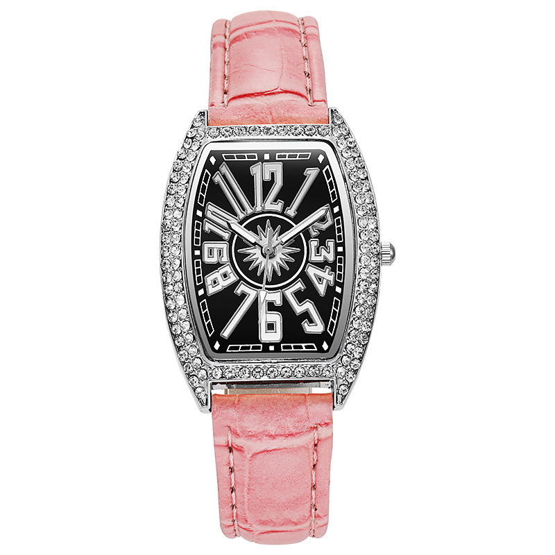 Tik Tok Live Stream Foreign Trade Xi Yin New Belt Women's Watch Diamond Tonneau Large Digital Faceted Watch Women