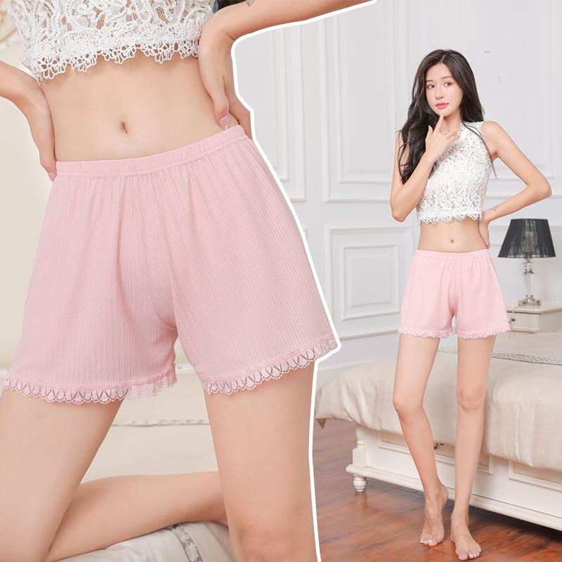 Loose Ice Silk Safety Pants Women's Large Size Anti-Exposure Can Be Worn outside Thin Base Shorts Lace High Waist Safety Pants Women