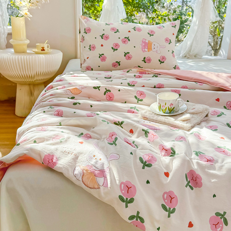 Class a Maternal and Child-Grade Summer Cool Quilt Double-Layer Yarn Summer Quilt Children's Air Conditioning Quilt Student Dormitory Single Double Summer Thin Quilt