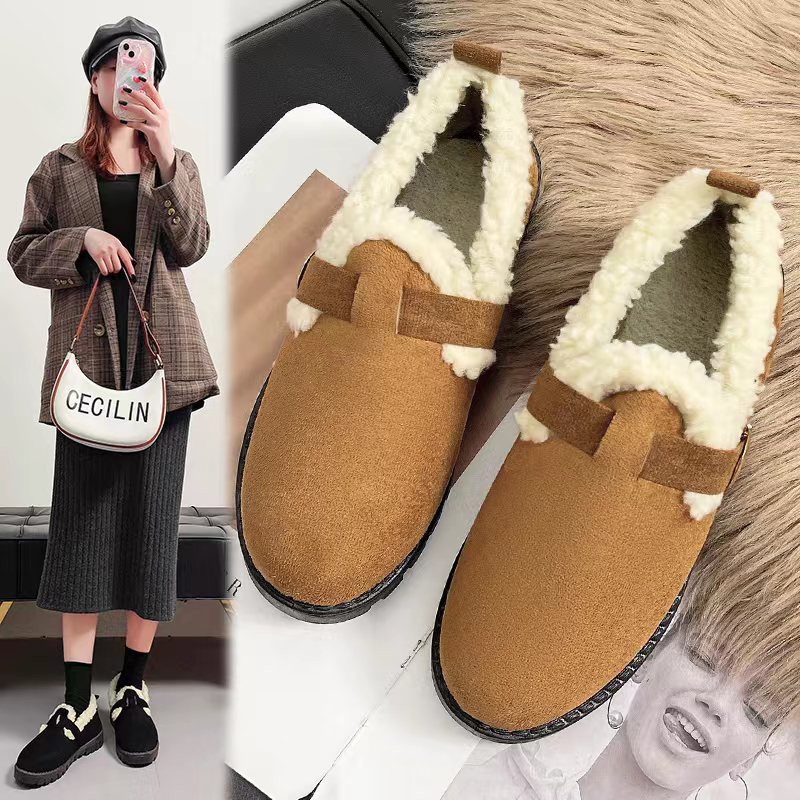 Fluffy Shoes Outerwear Women's Winter 2023 New Lamb Wool Pregnant Women's Gommino Fleece-Lined Platform Insulated Cotton-Padded Shoes Women