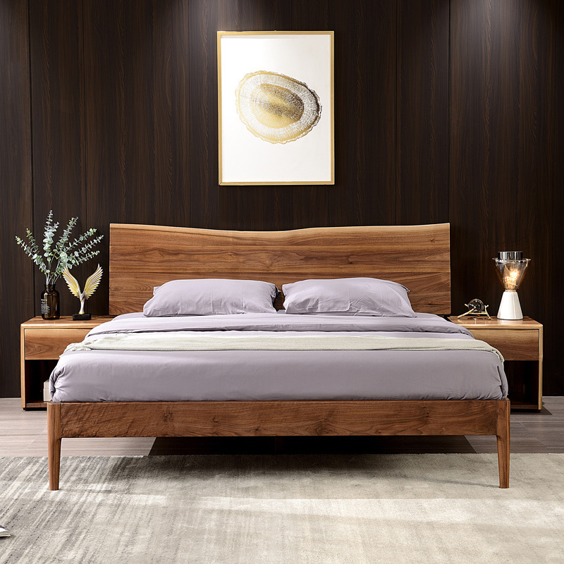 北美黑胡桃木实木床1.8米大板现代简约卧室意式极简双人北欧婚床