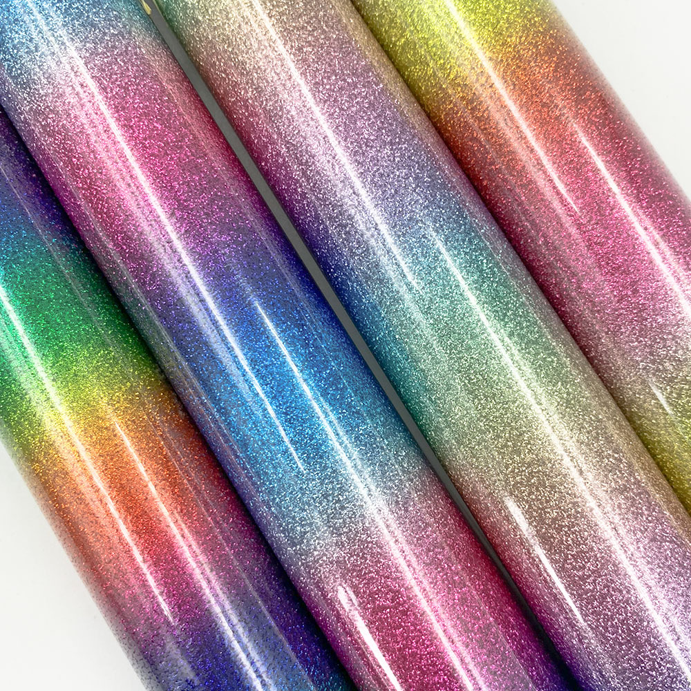 闪粉荧光幻彩彩虹膜闪光金葱刻字膜htvl服装渐变色热转印刻字膜