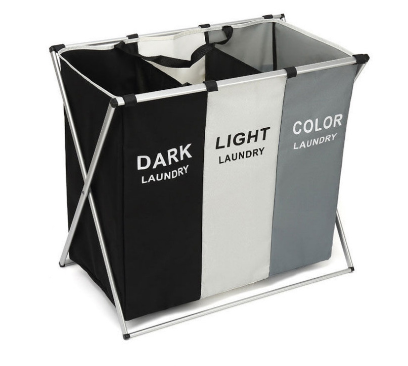 Dirty Clothes Basket Dirty Clothes Storage Basket 3 Grid Classification Foldable Laundry Basket Household Laundry Basket
