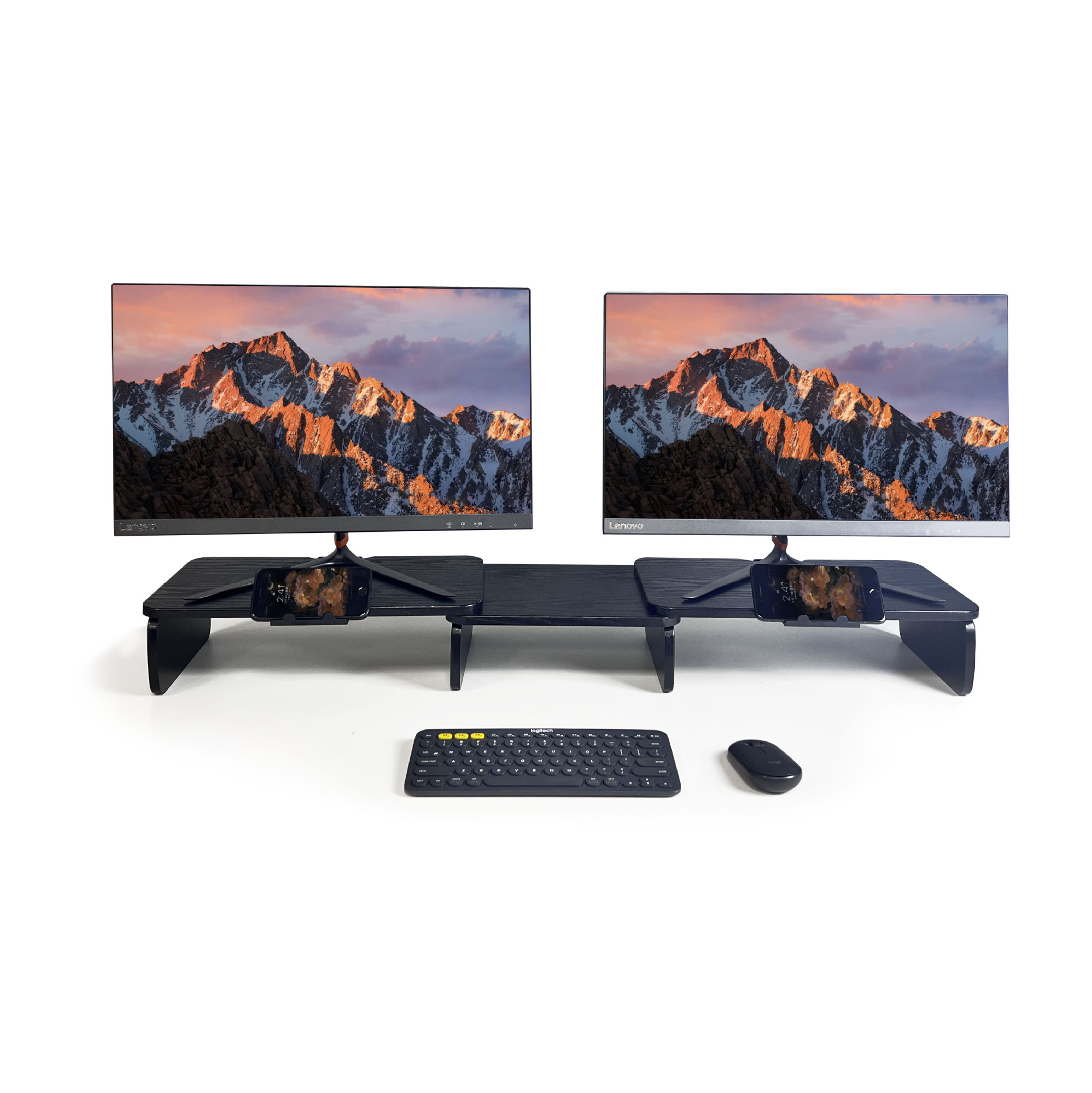 厂家现货木质双屏电脑显示器收纳增高架长度可调可旋转桌面增高架