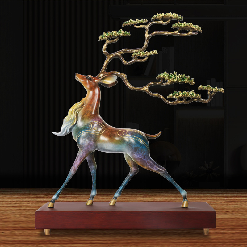 全铜工艺品摆件招财鹿办公室家居摆设乔迁高升贺礼送客户领导顺丰