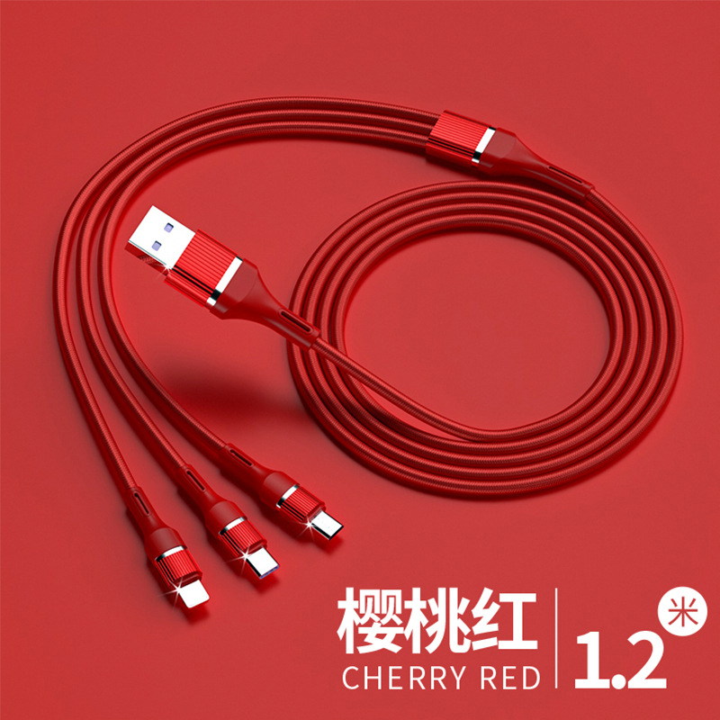 6a Super Fast Charge Three-in-One Data Cable 100W Cloth Weave TYPE-C for Apple Three-in-One Charge Cable