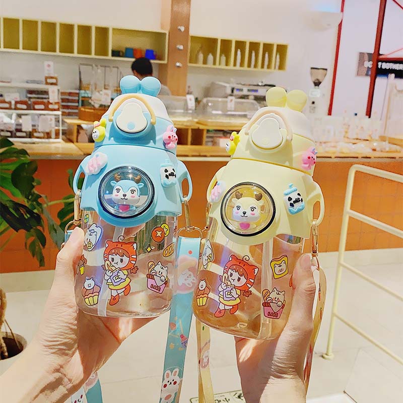 Creative Straw Cup Good-looking Convenient Strap Children's Cups Large Capacity Space Capsule Plastic Cup Bounce Cover Kettle