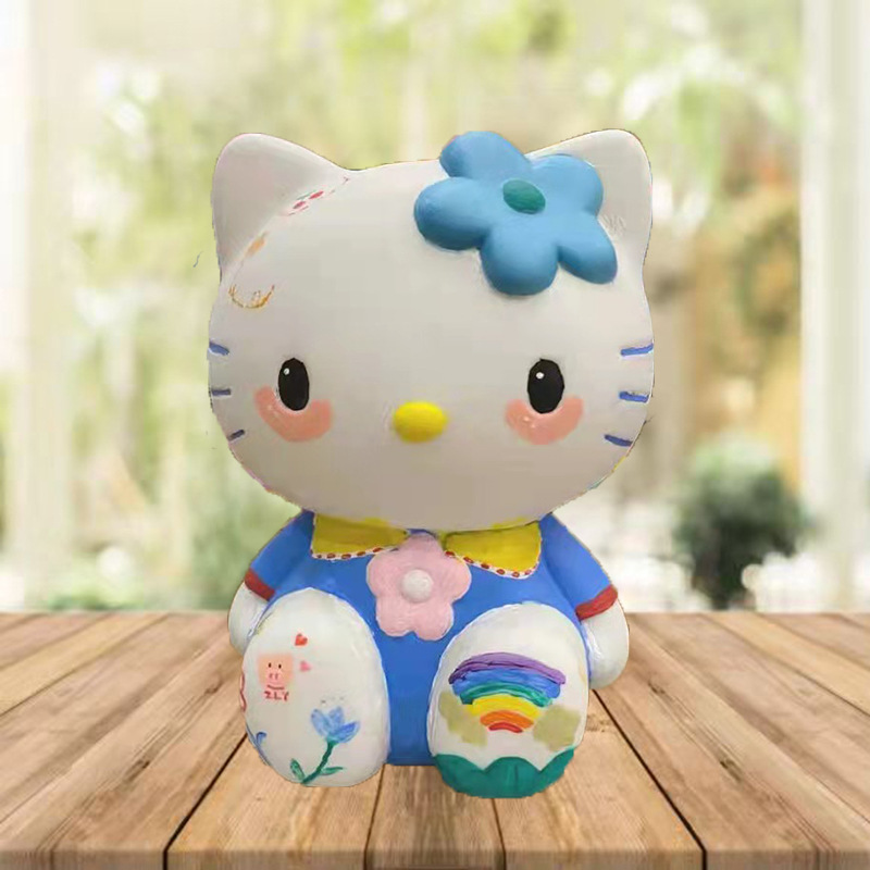 小红书同款搪胶娃娃暗黑风kitty猫手绘手工diy涂色石膏娃娃存钱罐