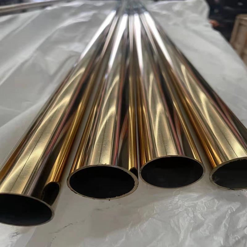201不锈钢黄钛金方管304镜面香槟金拉丝玫瑰金钛金色装饰黑钛圆管