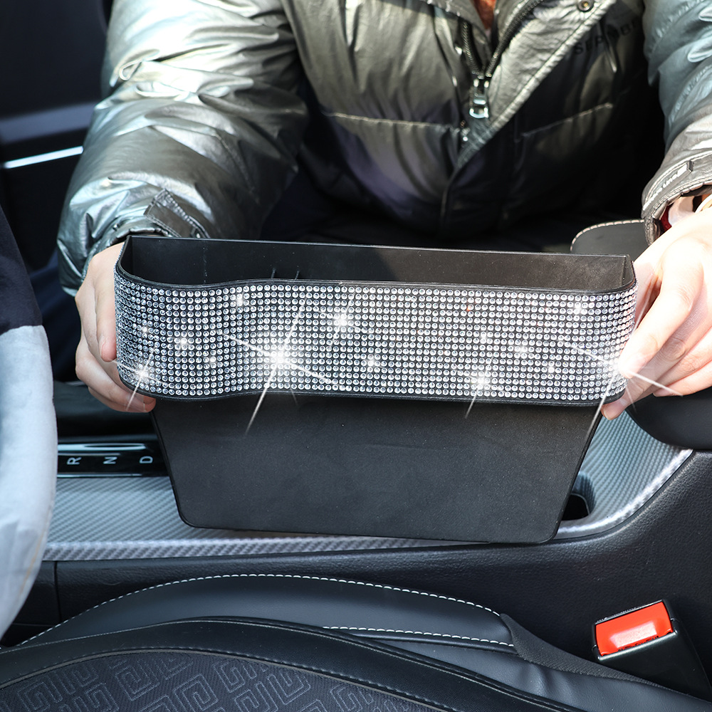 跨境热销镶钻汽车收纳盒车载夹缝储物盒车内前排座椅中间缝隙收纳