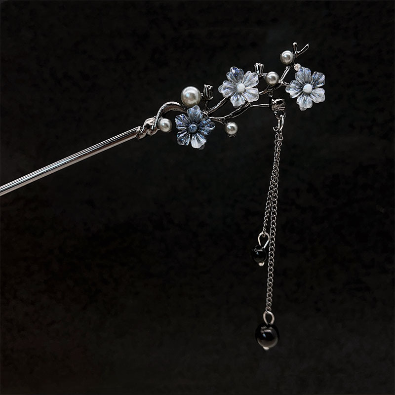 古风水墨花朵发簪高级感珍珠流苏步摇女新中式簪子清冷盘发发钗女