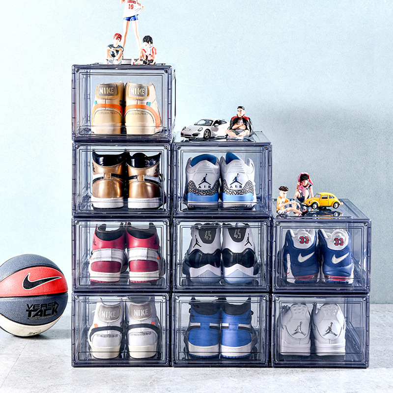 Assembled Sneakers Storage Box Transparent Basketball Shoes Shoe Box Collection Display Shoe Cabinet Sneakers Flip Men's and Women's Shoes Box