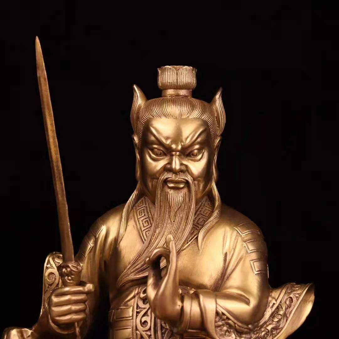 纯铜张天师神像摆件家居供养张道陵祖师铜像祈福黄铜道家佛像大号