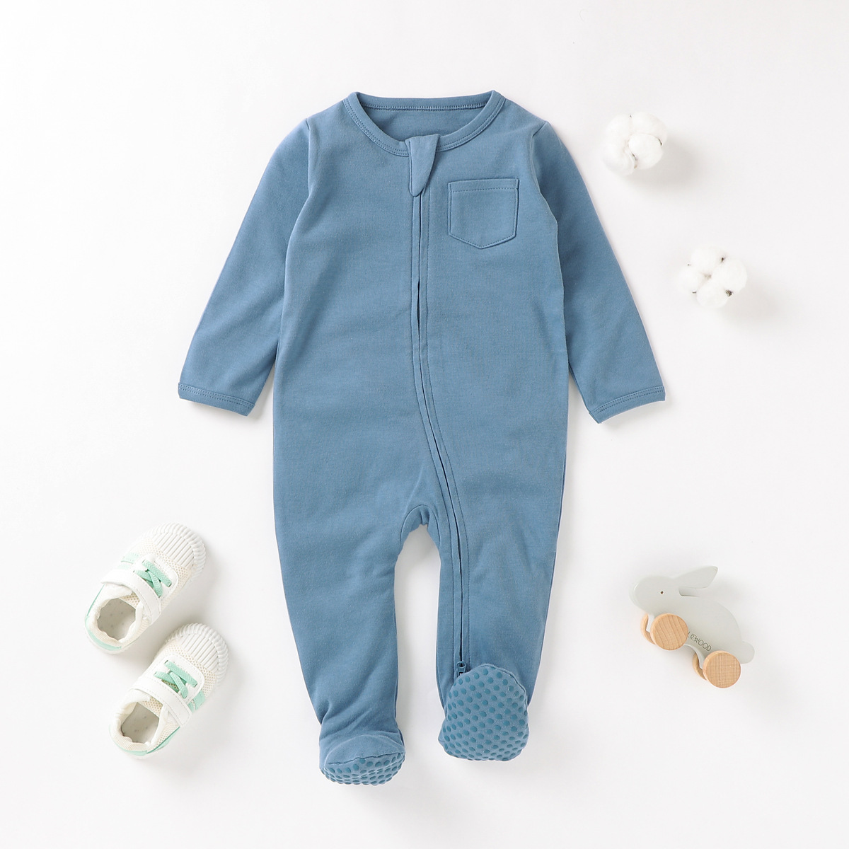 Foreign Trade Newborn Clothes Ins Style Romper Organic Cotton Class a Baby's Romper Double Zipper Foot-Wrapped Baby Jumpsuit Baby Clothes