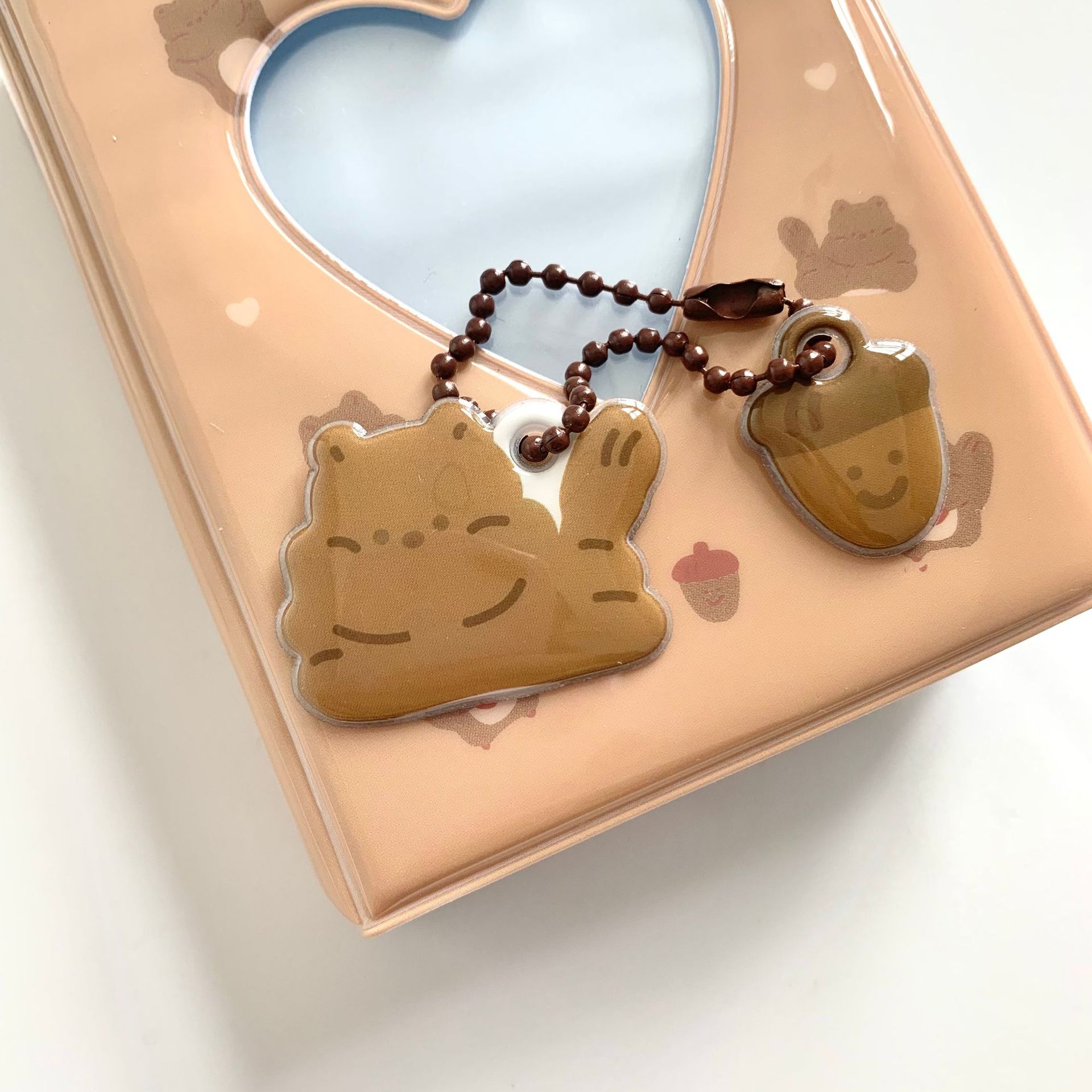 INS Style Cute Tiger Cat Bear Rabbit Double-Sided Pendant Keychain Album Bag Earphone Sleeves Decorative Hanging Chain