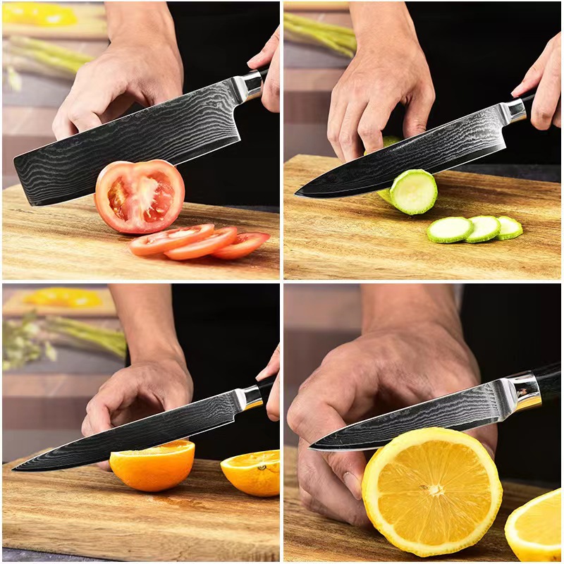 Damascus Steel Kitchen Knife Household Black Color Wooden Handle Chef Knife Chef Knife Used in Kitchen Western Cooking Knife Suit