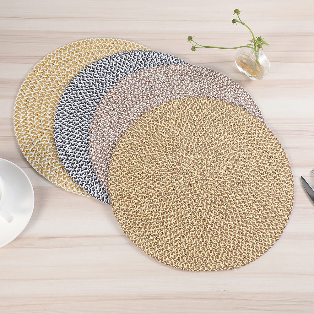 creative two-color paper string woven placemat heat proof mat japanese anti-slip western-style placemat hotel household anti-scald coaster