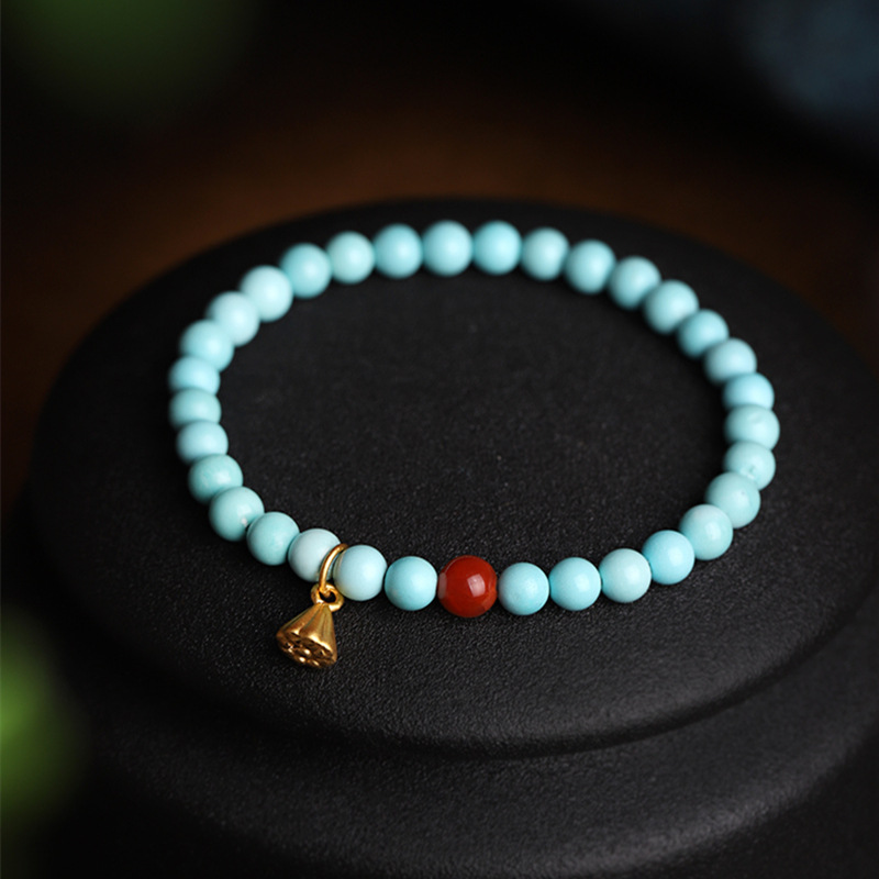 原矿高瓷绿松石手串文玩佛珠饰品简约手链14k包金莲蓬手链首饰品