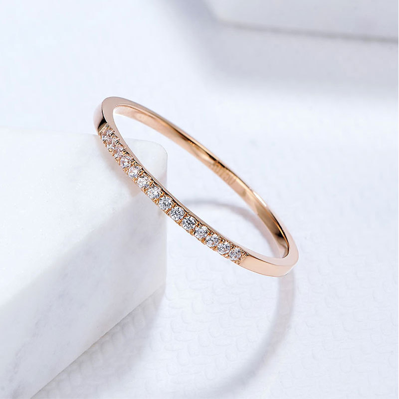 批发18k黄金彩金玫瑰金小排戒指女莫桑石钻戒半圈钻中指食指尾戒