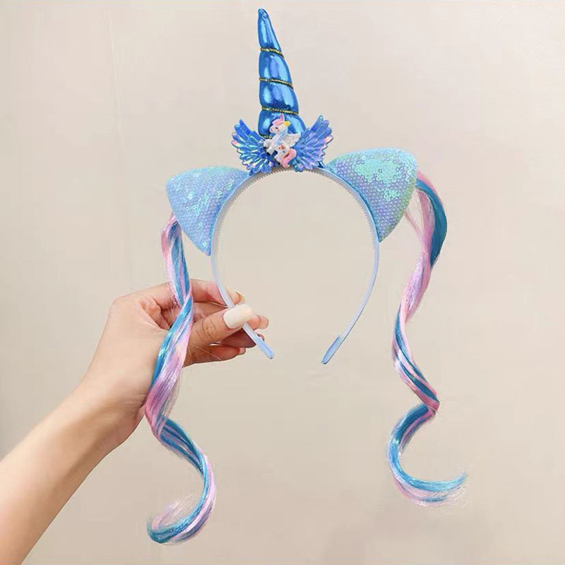 Children Mermaid Headband Girls Hair Pressing Hairpin Baby Girl Unicorn Wig Braid Headband Wholesale