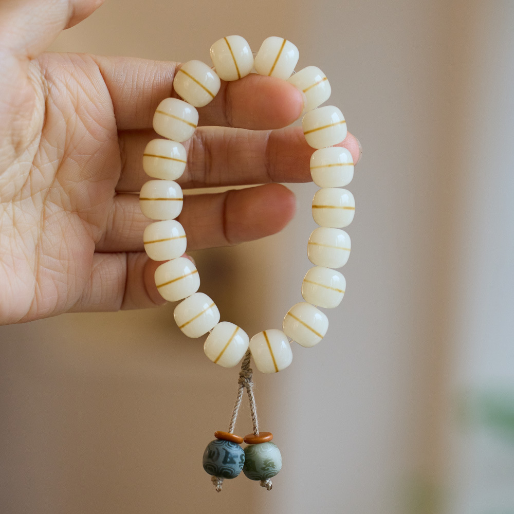 Natural Bodhi Bead Bracelet First-Line Pharmacist Handmade Charcoal White Jade Bodhi Bracelet Tassel Crafts Pliable Temperament