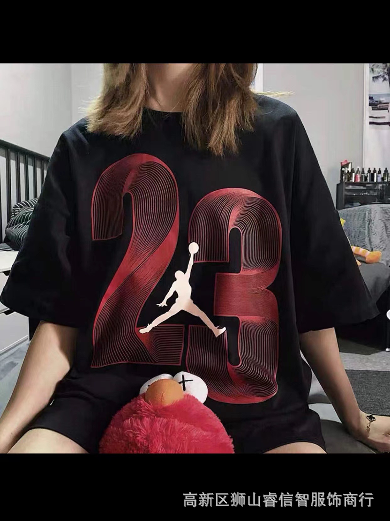 一件代发 高品质 aj乔丹飞人红色数字指纹23号漫画灰情侣篮球短袖