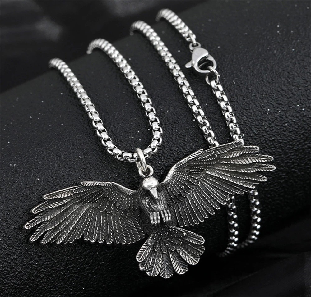 wish aliexpress european and american personalized retro eagle pendant punk necklace retro female trendy male eagle pendant