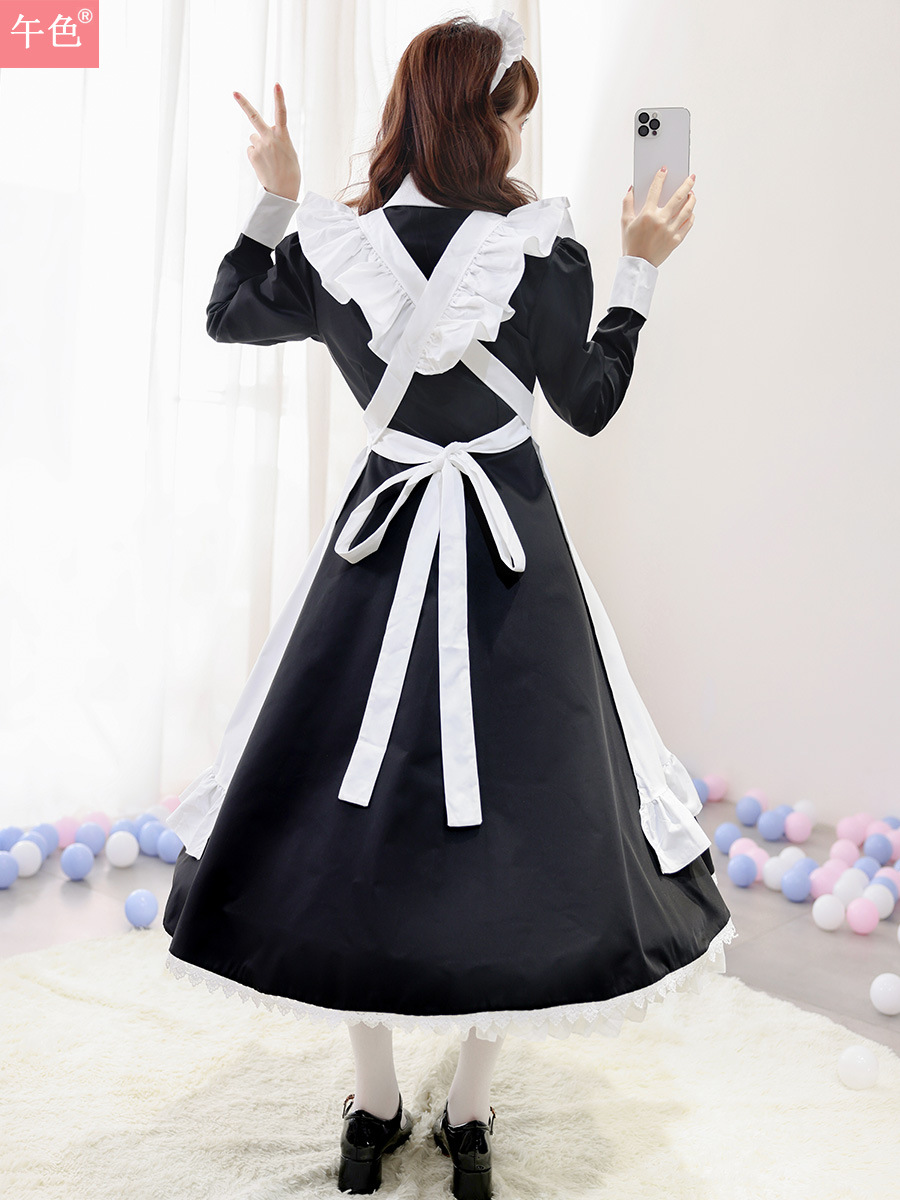 日系可爱女仆围裙连衣裙黑色传统女佣女仆长裙女仆装cosplay服装