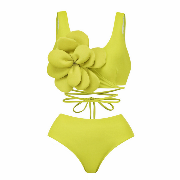 2024 New Foreign Trade Bikini Solid Color Split Swimsuit Women's European and American Sexy High Waist Banded Bikini Three-Piece Suit