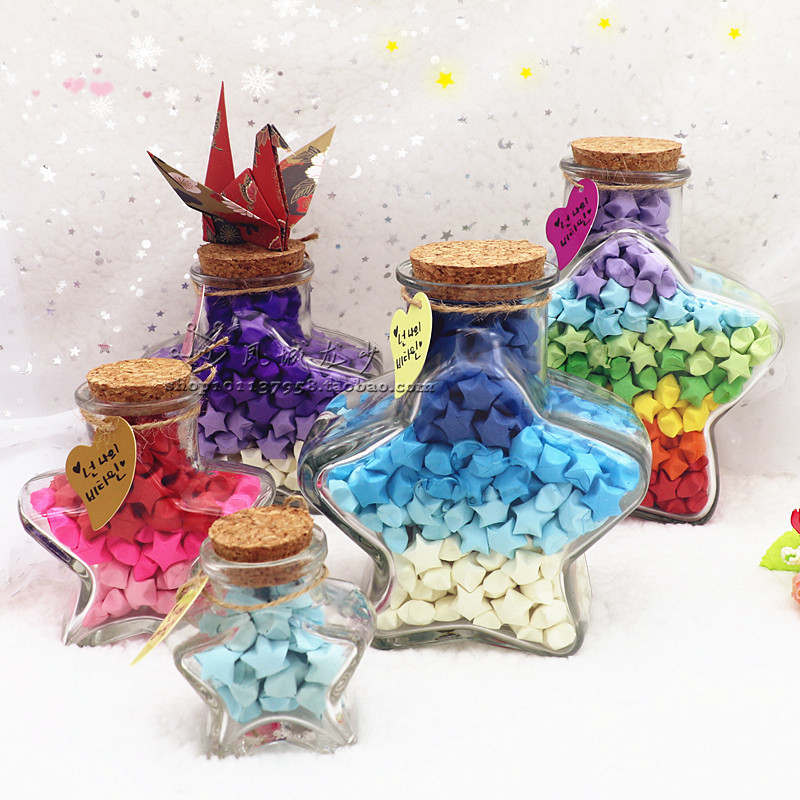 幸运星许愿瓶 星星瓶储物罐 木塞 透明五角星玻璃瓶 千纸鹤瓶