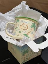 隔壁杂货铺椰树猫搪瓷杯早餐杯咖啡杯露营马克杯陶瓷杯牛奶杯跨境