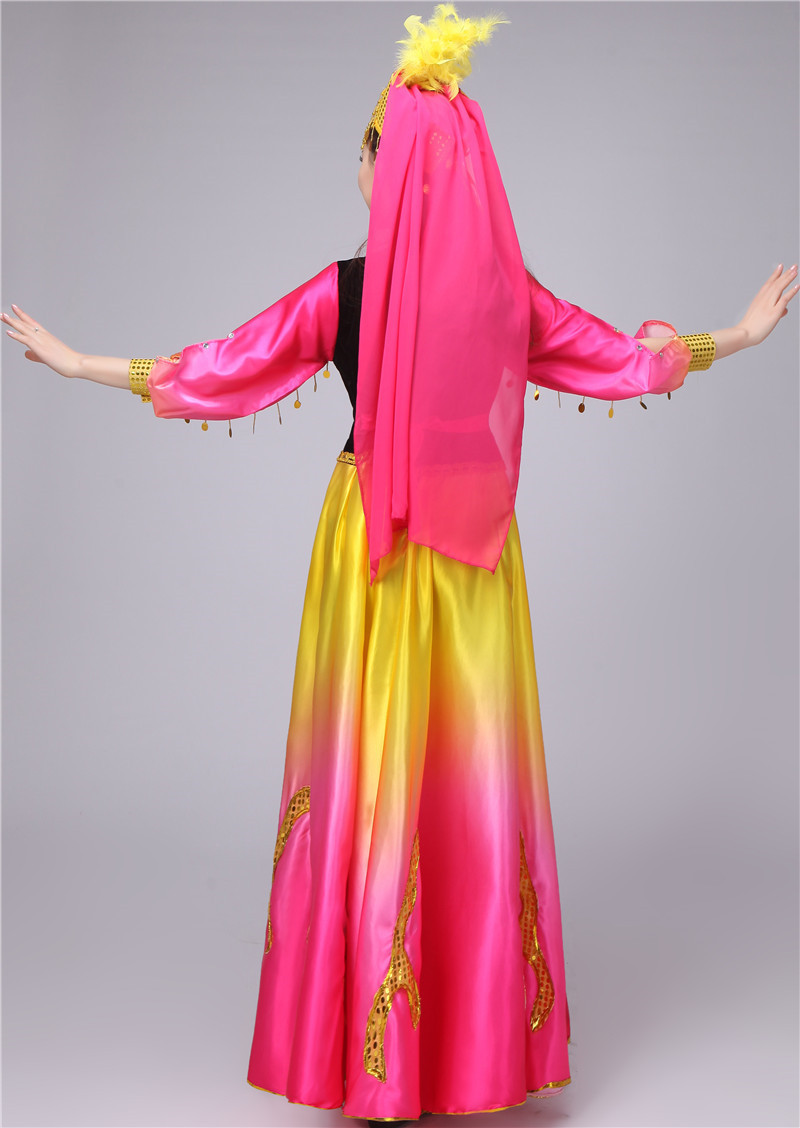 儿童新疆舞演出服女童大摆连衣裙维吾尔族舞蹈服装少数民族风套装