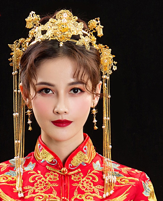 凤冠新娘秀禾服头饰新款中式婚礼古装流苏龙凤褂发饰大气显脸小