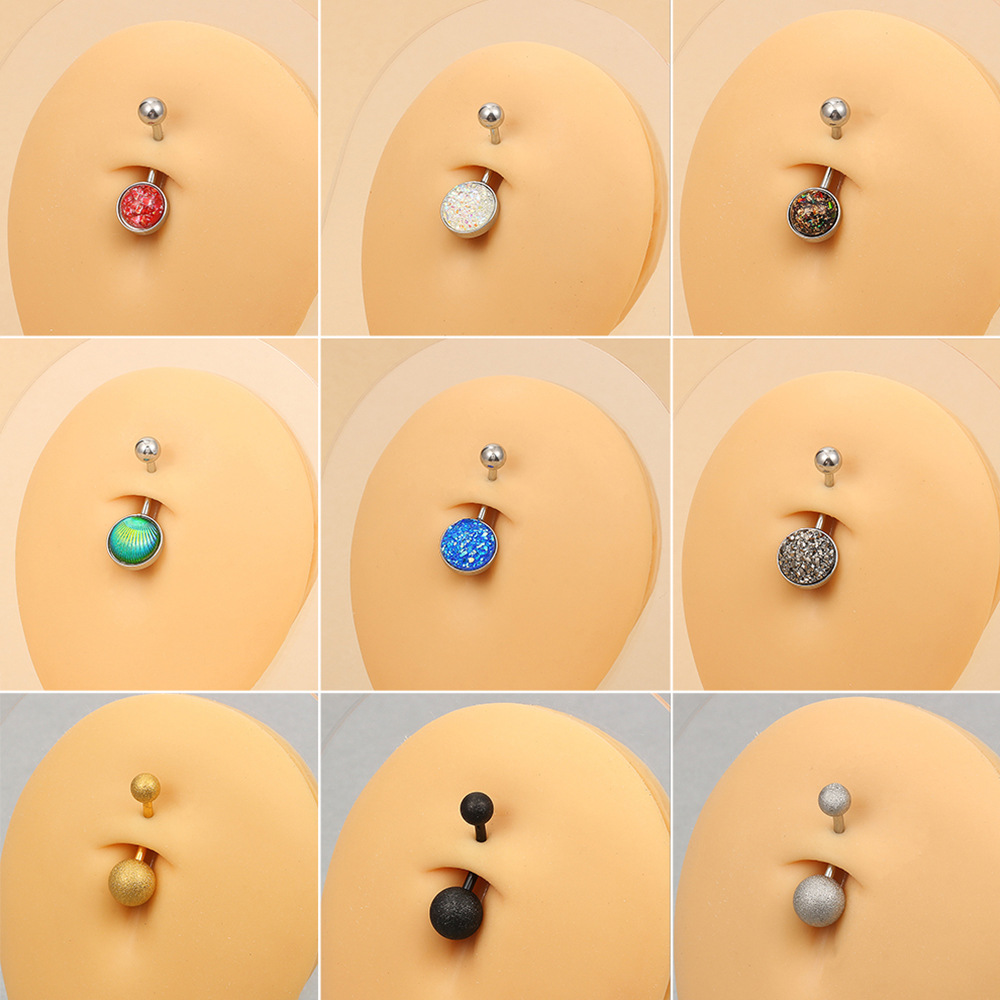 跨境新款不锈钢双球肚脐环非洲时尚镶锆石圆形脐钉人体穿刺饰品女