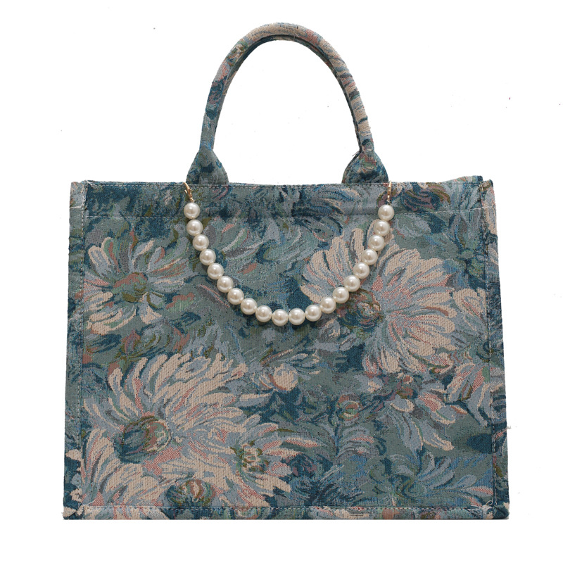 Factory Wholesale Foreign Trade Jacquard Jardin Monet Oil Painting Briefcase Bag Female 2021 New Fashion Handbag Large Capacity