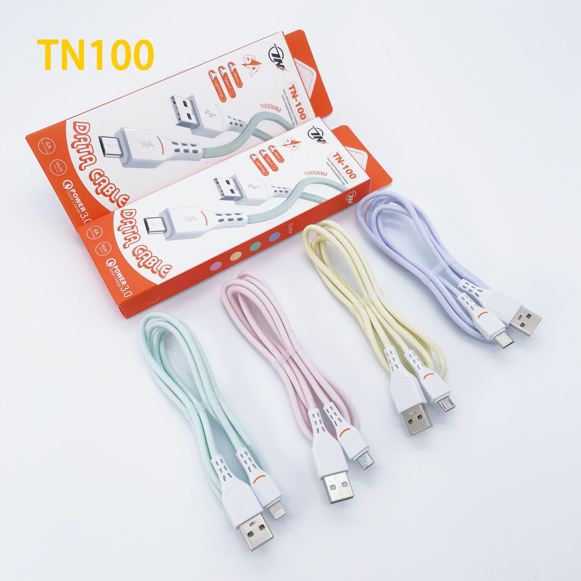 Tn100 New PVC Fast Charge Data Cable Support I5 Android TC Smartphone Qc3.0 Function Delivery Supported